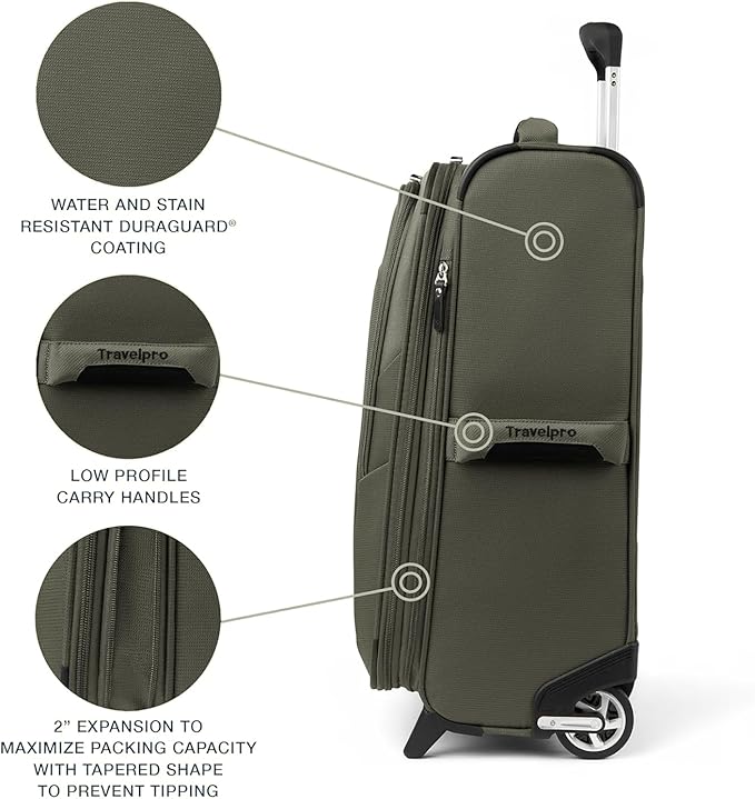 Travelpro Maxlite 5 Softside Expandable Upright 2 Wheel Checked Luggage, Lightweight Suitcase, Men and Women, Slate Green, Checked Medium 26-Inch