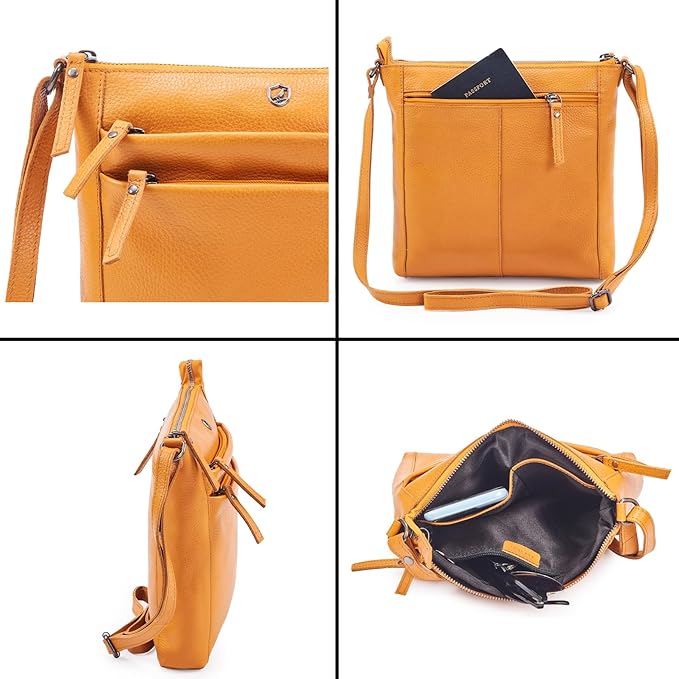 Small Soft Genuine Leather Crossbody Purse Women’s Sling Crossover Shoulder Travel Handbag with Triple Zipper