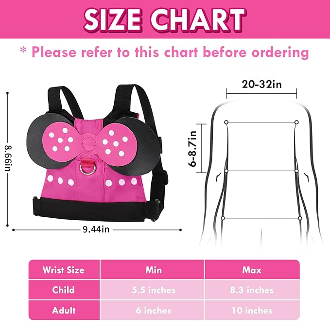 Lehoo Castle Toddler Leash for 1-5 Years, Baby Safety Harness for Girls with Anti-Lost Key Lock & Adjustable Strap, 3-in-1 Wrist Leash and Kids Backpack Harness for Walking Travel (Pink Minnie Mouse)
