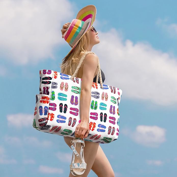 Becokan Beach Bags for Women Large Waterproof Beach Tote Bag Zipper Beach Bags Waterproof Sandproof Swim Pool Bag Large Tote