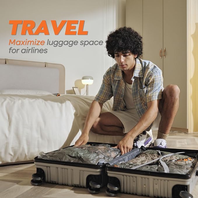 Rechargeable Wireless Pump Travel Storage Bags Set - 20 Pack Portable Space Saver Bags for Travel & Home - Vacuum Compression Packing Seal for Clothes, Blankets, Seasonal Storage