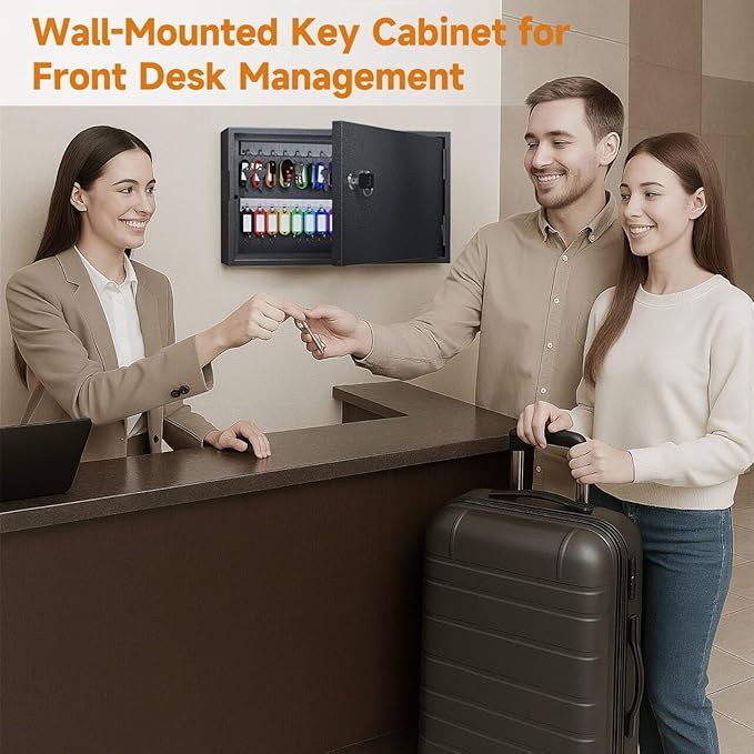 WeHere Key Lock Box for 60 Keys, Wall Mount Key Cabinet with Color Key Tags, Steel Key Storage Box with Lock, Key Holder Organizer for Home, Office, Apartment, Property Management