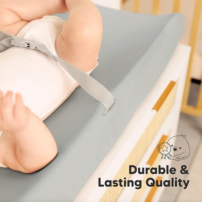 2-Pack Baby Changing Pad Covers for Girl, Boy, Neutral - Soft Viscose Derived from Bamboo Changing Table Pad Cover Sheets, Baby Nursery Diaper Changing Pad Cover, Contour Changing Pad Liner (Steel)