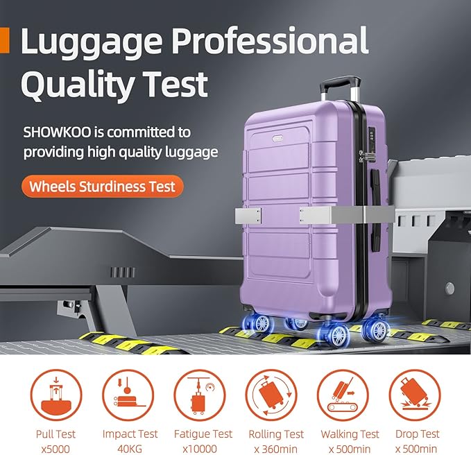 SHOWKOO Luggage Sets Expandable PC+ABS Durable Suitcase Double Wheels TSA Lock Lavender Purple 3pcs