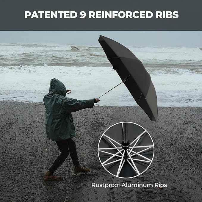 Compact Inverted Travel Umbrella, Automatic Open Close, 9-Rib 46 Inch Windproof Umbrella, Waterproof UPF 50+, Portable Umbrellas for Men, Women, Travel, and Daily Use