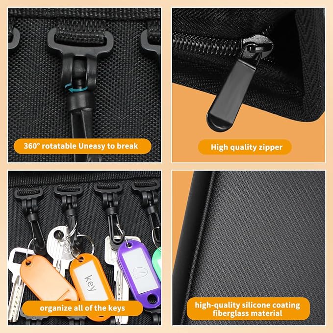 Sdstone Portable Zippered Key Organizer,Fireproof and Waterproof Key Binder with 24 Key Tags Key Case,Portable Manager, Landlord Zipper Key Storage for Real Estate Sales, Hotels, Car Rental