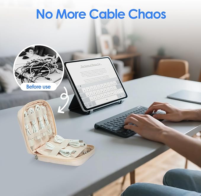 LENTION Cable Organizer Bag, Electronics Accessories Organizer, Waterproof Cable Bag for Power Bank, Chargers, USB Cables, SD Cards, Earphones (apricot)