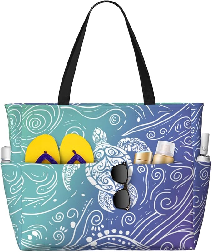 Beach Bag for Women Beach Tote Bag Waterproof Sandproof Large Bags with Zipper Big Capacity for Vacation Travel