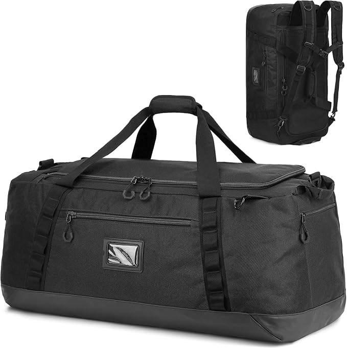 TUGUAN Extra Large Travel Duffle Bag Backpack for Men with Adjustable Dividers 120L Big Weekend Overnight Bag with ID Pocket Shoulder Strap Heavy Duty Sports Duffel Bags for Camping Gym, Black