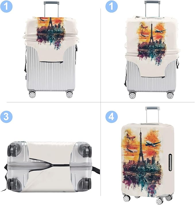 Luggage Cover Washable Suitcase Protector Anti-scratch Suitcase cover Fits 20-34 Inch Luggage (Tower-1, XL(32-34inch suitcase))