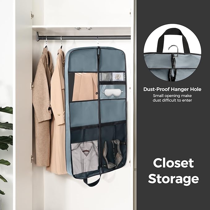 pack all 43" Premium Gusseted Travel Garment Bag, Heavy Duty Hanging Suit Bag, Foldable Dress Bag for Closet Storage, Suit Cover Protector for Clothes Shirts Dresses Coats(Grey)