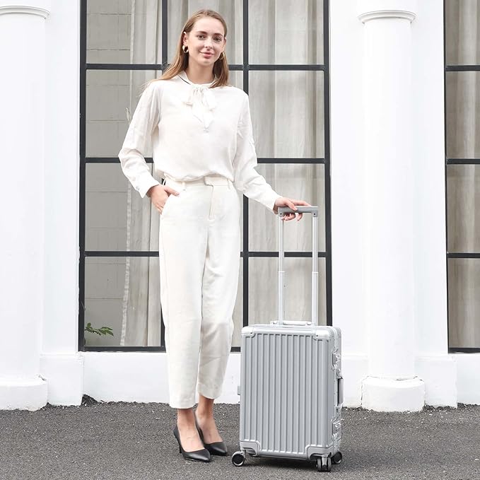 AnyZip Carry On Luggage - Aluminium Frame, PC ABS Hard Shell, Suitcases with Wheels, TSA Lock, No Zipper - 20in Silver