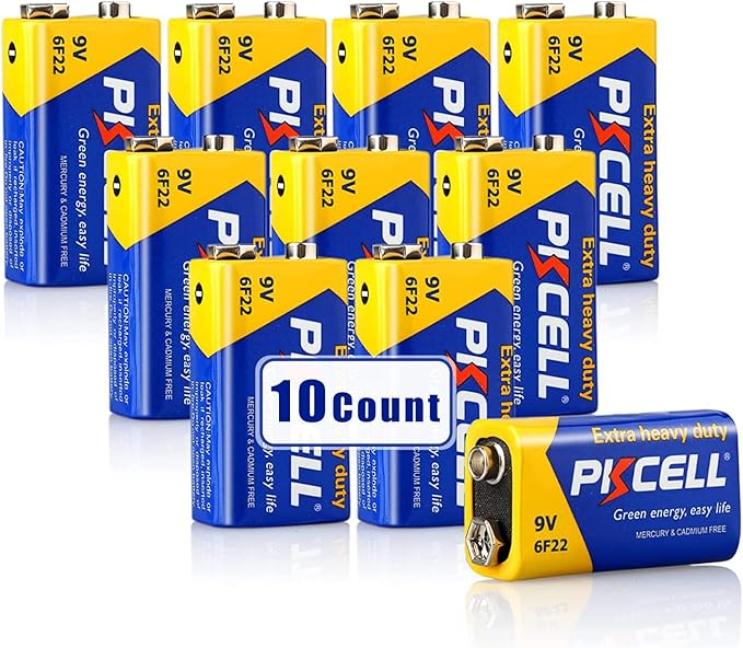 PKCELL 9V Battery Carbon Zinc for Smoke Detectors 6F22 Battery,Ultra Long-Lasting