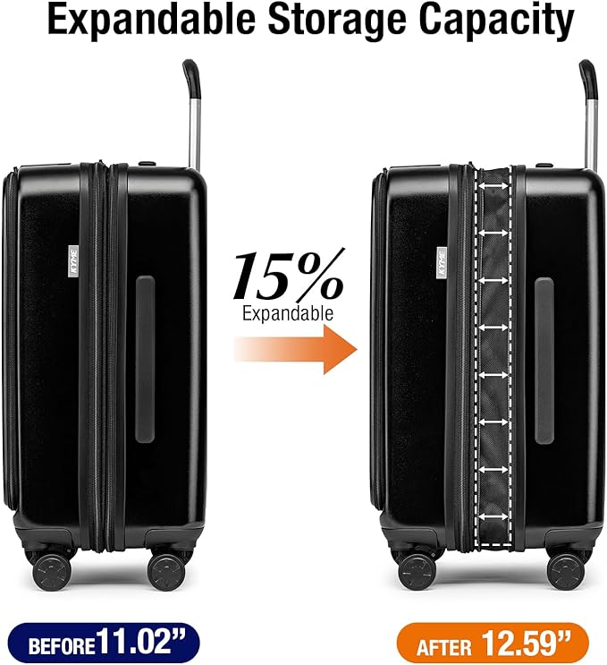 KYME Hardside Carry On Luggage Airline Approved with Laptop Compartment (Black, Carry-On 20 Inch)