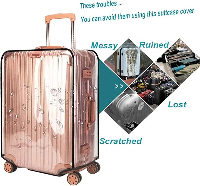 Suitcase Cover for 20" Luggage TSA Approved Clear PVC Thickened Protective Sleeve Cover for Wheeled Luggage Waterproof
