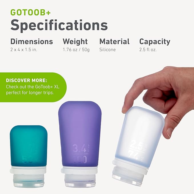 humangear GoToob+ 3-Pack (Medium) | Refillable Silicone Travel Bottle | Locking Lid | Food-Safe Material | Rose/Lilac/Magenta, Medium (2.5 fl.oz.; 74ml)