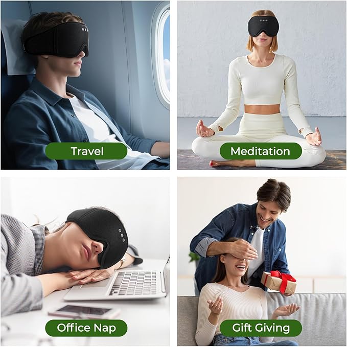 Sleep Mask Headphones with Bluetooth,3D Blackout Bamboo Cotton Eye Mask for Sleep,Sleeping Eye Mask with 5.4 Bluetooth Headphones Wireless for Side Sleepers,Travel Essential Gift for Women Men