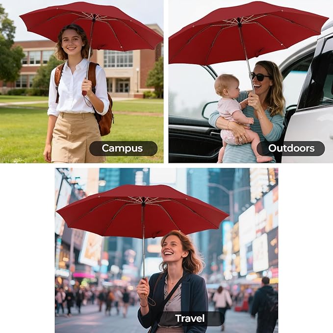 Compact Inverted Travel Umbrella, Automatic Open Close, 9-Rib 46 Inch Windproof Umbrella, Waterproof UPF 50+, Portable Umbrellas for Men, Women, Travel, and Daily Use