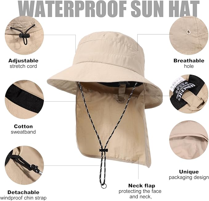 Water-Resistant Sun UPF 50+ Bucket Hat Protection Packable Brimmed Boonie for Women Men Summer Lightweight Hiking Outdoor Cap