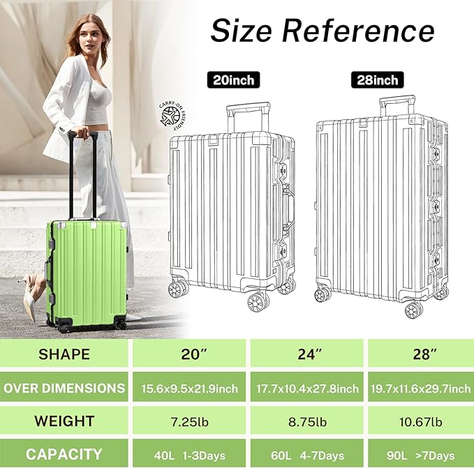 Krute Carry On Luggage 20 inch Aluminum Frame Suitcase with Spinner Wheels No Zipper Hardshell PC+ABS Luggages TSA Lock Zipperless Suitcases