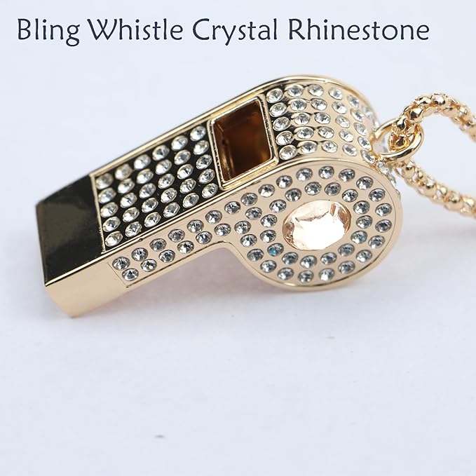 Whistle,Rhinestone Sports Whistle with Keychain for Coach/Referee/Training/Lifeguard/Teachers(Gold)