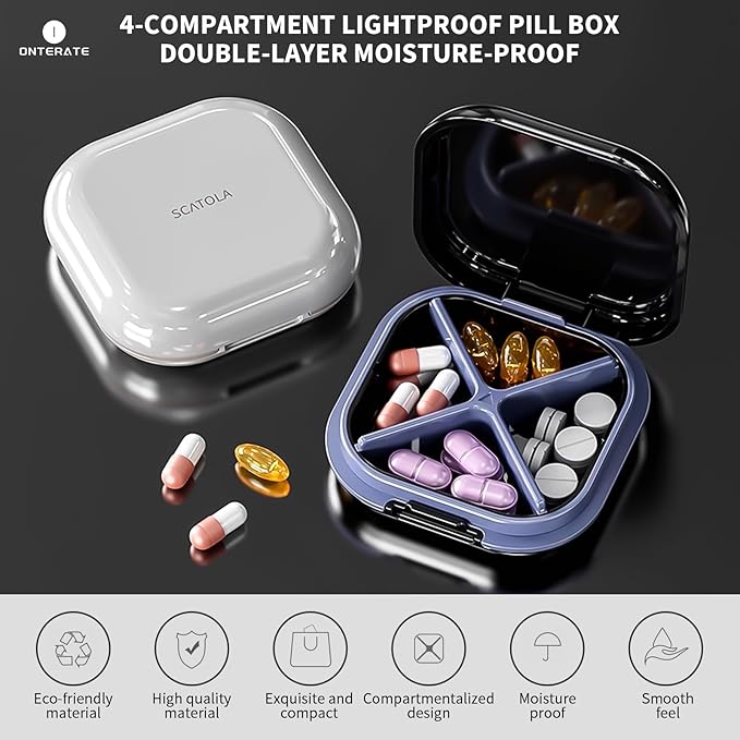 Small Pill Case, Travel Pill Box, Portable Pill Organizer, Pill Container for Pocket 4 Compartments, Daily Compact Travel Medicine Holder for Vitamins Medication (Pink)
