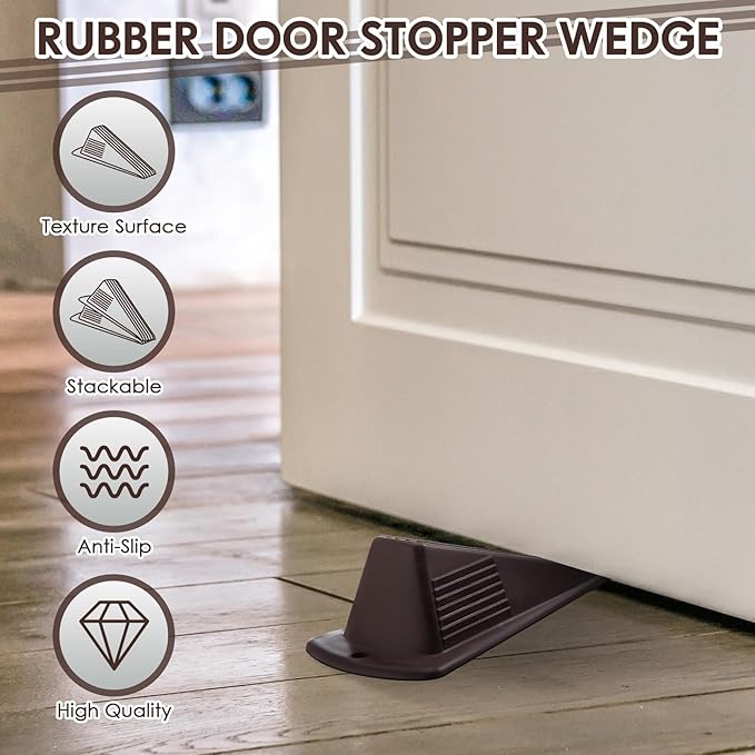 Frienda 2 Pcs Jumbo Door Stoppers Heavy Duty Door Stopper Tall up to 2inch Tall Wedge TPR Large Wedge Stackable Big Rubber Doorstop for Hotel Carpet Hardwood Concrete and Tile (Coffee)