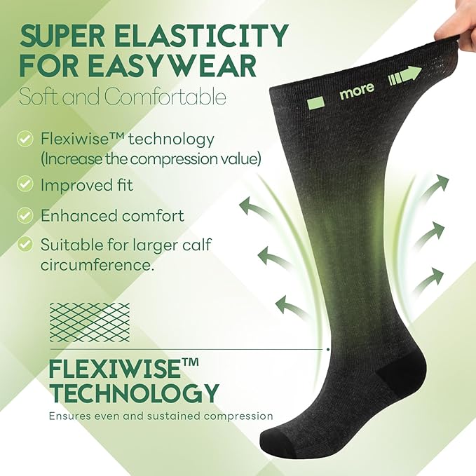 SONORAN Bamboo Viscose Compression Socks for Women & Men (6 Pairs) 20-30 mmHg Knee High Support for Nurses Travel Pregnant