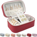 Small Jewelry Travel Case For Womens Small Rectangle PU Leather Jewelry Box With Zipper 2.56" H Portable Travel Jewelry Case For Earring Rings Necklaces Bracelets Red Jewelry Gifts Box