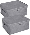 ANMINY 2PCS Storage Bins with Zipper Lids 13 Qt Lidded Fabric Storage Boxes Baskets Cubes with Handles Collapsible Washable Cotton Linen Closet Shelf Clothes Organizer Containers - Gray, Small