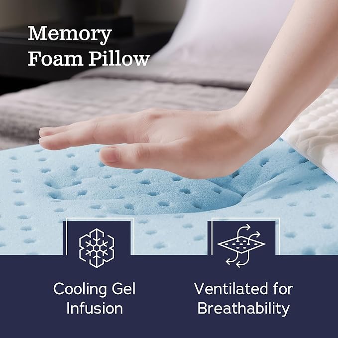 WEEKENDER Gel Memory Foam Pillow - Queen Size - 2-Pack - Medium Plush Feel - Neck & Shoulder Support - For Back, Side, & Stomach Sleepers - Home, Hotel, & Hospital Essentials