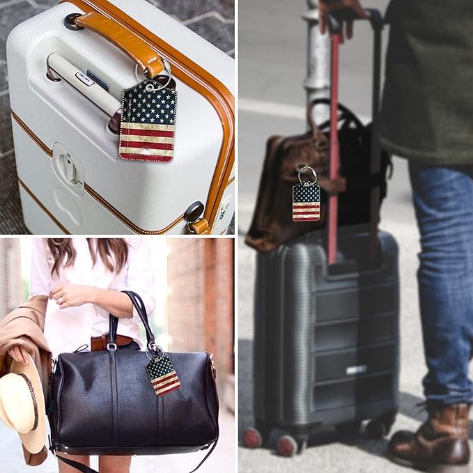 Fintie Luggage Tags, Privacy Cover ID Label with Stainless Steel Loop and Address Card for Travel Bag Suitcase, Us-Flag (2 Piece)