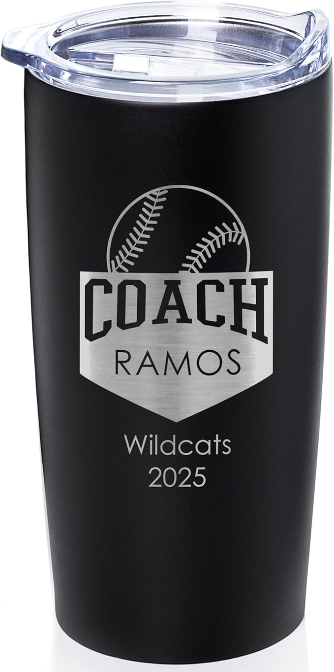 Lifetime Creations Custom Baseball Coach Tumbler - Baseball Coach Gifts for Men, Best Coach, Thank You Coaches, Baseball Senior Night Gifts (Matte Black 20 Ounce Cup)