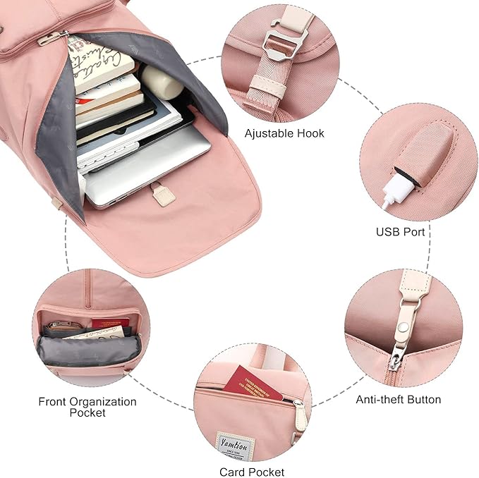 Women Backpack Schoolbag for Teen Girls,College Student Bookbag for 17 Inch Laptop,Work Gym Computer Bags with USB Charging Port