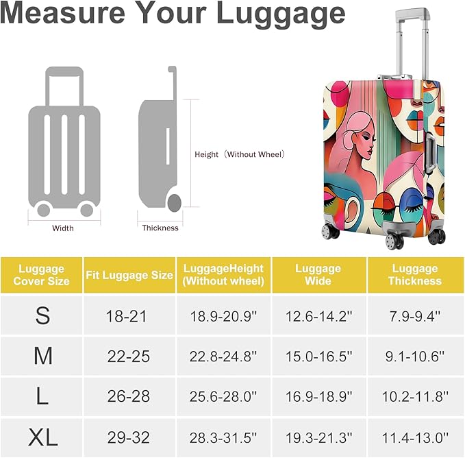 ANNA QUEEN Modern Art Fashion Luggage Cover, Stylish Abstract Woman Suitcase Protector, Washable, Stretchable Travel Sleeve for 32-34 Inch Luggage, Trendy, Colorful Design