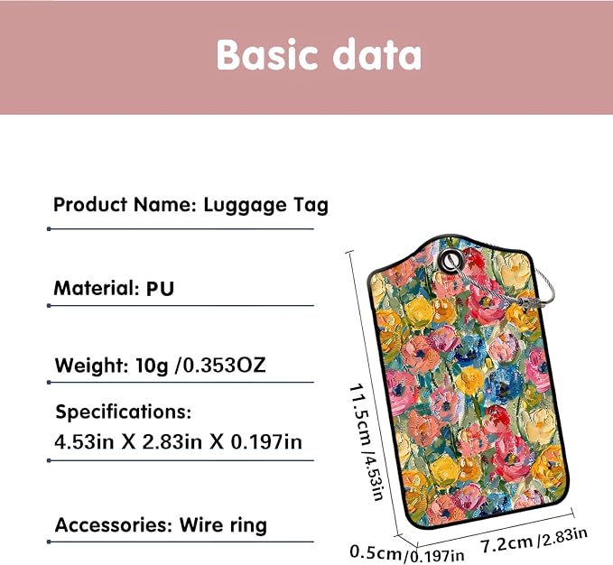 Luggage Tags for Suitcases, 2-Pack PU Leather for Cruise & Travel, Baggage ID Tags with Privacy Cover & Address Card, Durable Metal Ring, Kids Adults Travel Accessories, Impressionist Blooms
