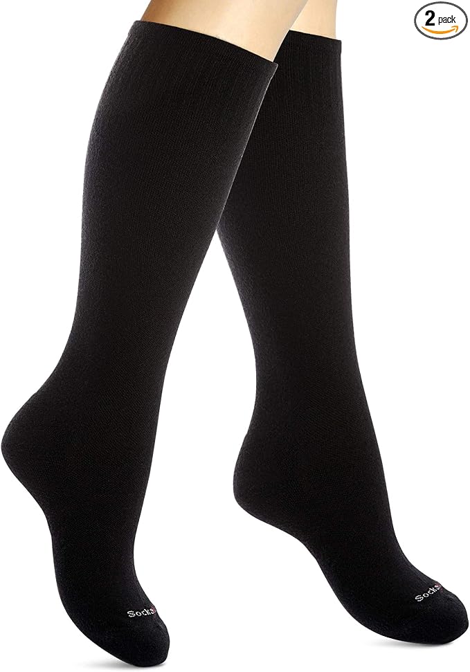 Cotton Compression Socks for Women & Men. 15-20 mmHg Support Knee-High Black S/M