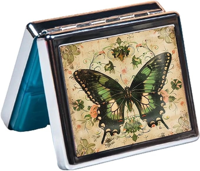 Cute and Portable Metal Pill Organizer – 8 Compartments, Elegant Chrome Finish, Ideal for Travel and Daily Use (Vintage Butterfly)