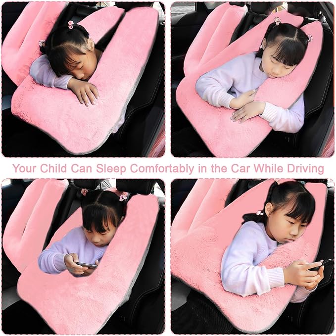 Travel Pillow, Travel Pillow for Kids, Sleeper Hold Pillow Travel, Removable U-Shaped Pillow for Adults and Children to Support Head and Body in The Back Seat of Long Car Trips (Pink and Gray)