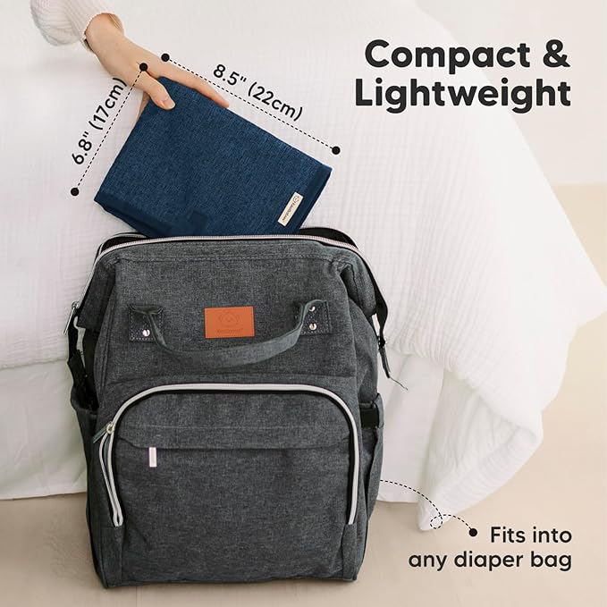 KeaBabies Portable Diaper Changing Pad, Easy Wipe Clean - Foldable Waterproof Baby Changing Mat for Diaper Bag, Compact, Lightweight, 25x13 Baby Changer Travel Essential, Machine Washable (Navy Blue)