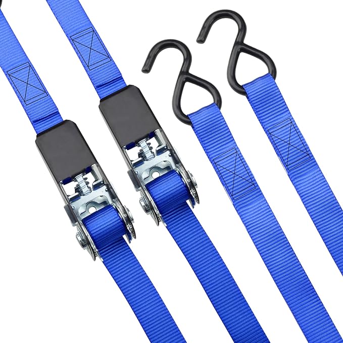 XSTRAP STANDARD Ratchet Tie Down Straps 4 Pk 10 Ft- 300 Lbs Load Cap- 900 Lbs Break Strength-Cargo Straps for UTV, ATV, Pickup,Truck, Moving Appliances, Lawn Equipment, Blue