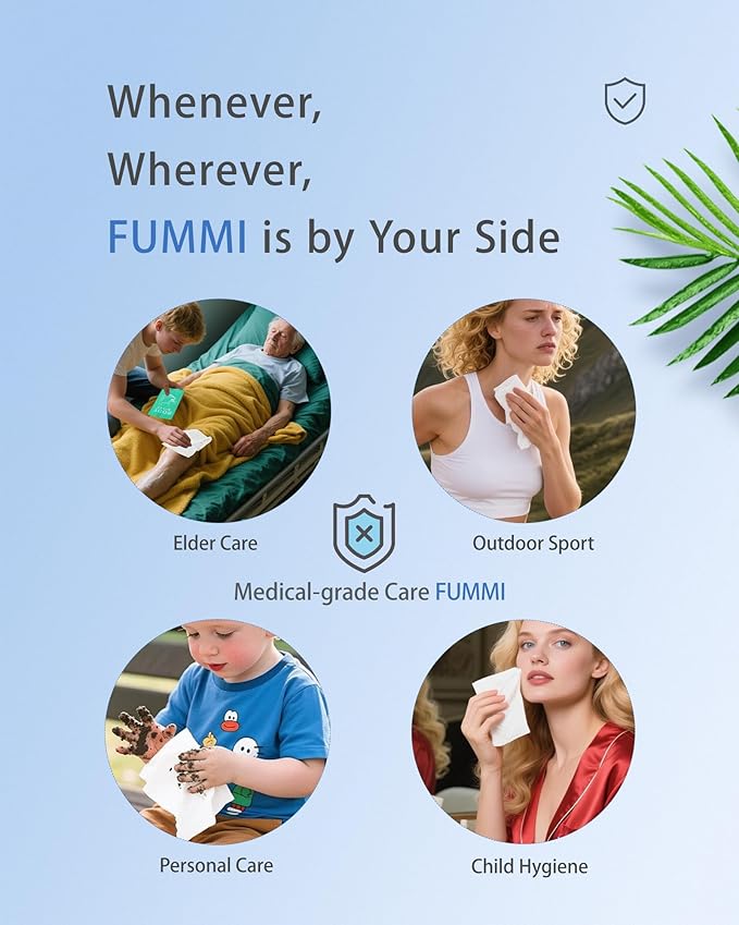 FUMMI 300 Pack Body Wipes – Large Individually Packaged Bath Wipes for Adults, Travel, Gym, Camping, Elderly, Bedridden – No Rinse Bath Wipes, Moisturizing & Refreshing Clean