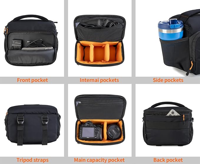 Camera Lens Bags & Cases, Camera Bag Protective Covers Photography Shoulder Bag Compatible for Nikon, Canon, Sony DSL/SLR/Mirrorless Equipment Travel Waterproof (Black)