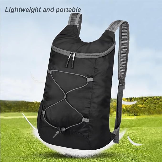 16L Hiking Daypack Lightweight Foldable Travel Backpack Water Repellent Camping Outdoor Packable Easy Carry-on Bag (Black&Gray)