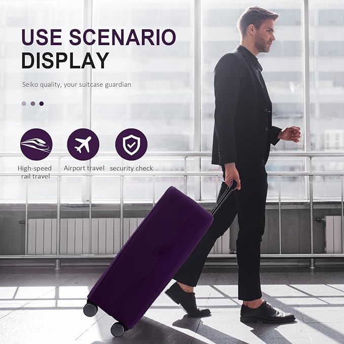 Travel Luggage Cover Protector Scratch-Resistant Fit 19-33 Inch Suitcase, Elastic Luggage Compartment Cover, Protective Cover, Dust CoveNot Included Suitcase (Purple, 3XL(32-33inch))