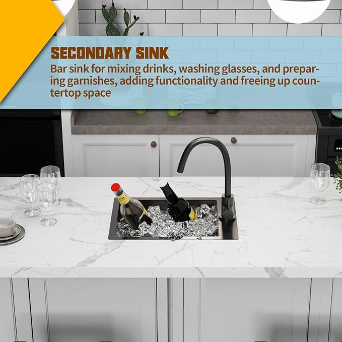 Small Black Kitchen Sink,15x20 Inch Stainless Steel Drop In Toprmount Kitchen&Bar Sink Ideal Choice For Small Space, Prep Area, RV With Bottom Grid,Soap Mat And Drain Assembly