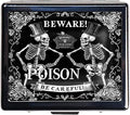 Cute and Portable Metal Pill Organizer – 8 Compartments, Elegant Chrome Finish, Ideal for Travel and Daily Use (Beware Poison Skeletons)