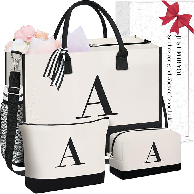 BAGAIL Initial Tote Bag, Personalized Birthday Gifts for Women, Teacher, Friends, Mom, Wedding, Monogrammed Beach Bag