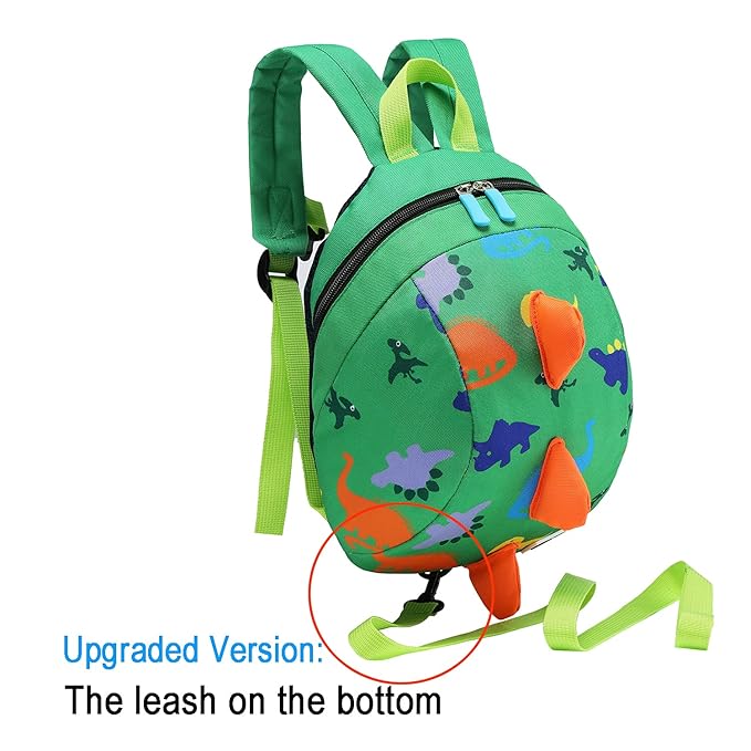 DB Dinosaur Toddler Mini Backpack with Leash, Children Kids Baby Harness Bookbag (Green)
