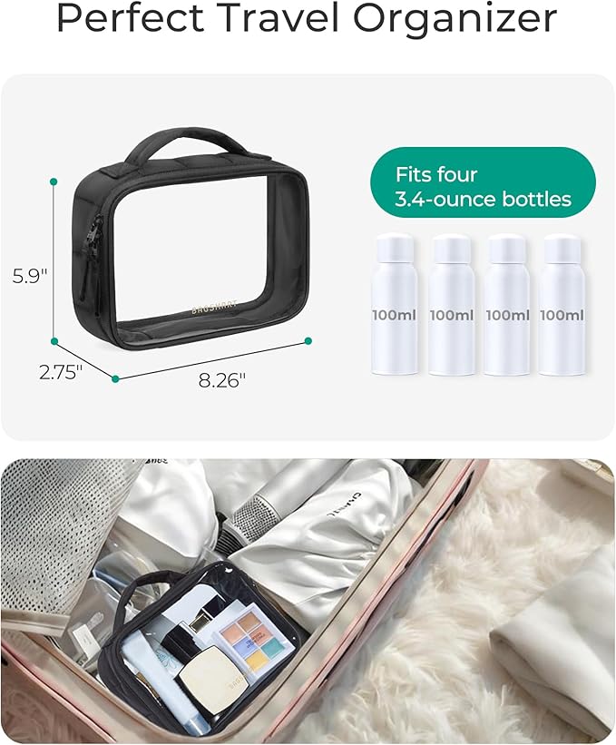 BAGSMART Clear TSA-Approved Toiletry Bag, Puffy Edges Travel Makeup Bag, Large Opening with Handle, Clear Cosmetic Bag with Double Zipper for Women